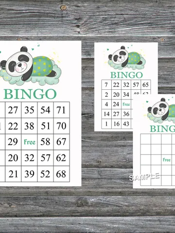 Sleeping panda bingo cards,Sleeping panda bingo game,Panda printable bingo cards,60 Bingo Cards,INSTANT DOWNLOAD--302 $3.95