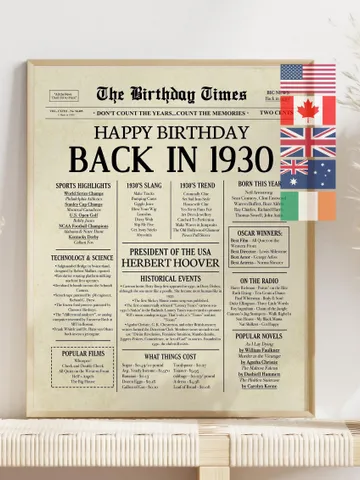 95th Birthday Newspaper Poster, Born in 1930, Vintage 1930 Birthday Sign, Back in 1930, 95 Years Ago Printable Birthday Decor $7.00