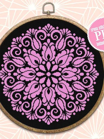 Mandala cross stitch pattern download PDF, Monochrome mandala hand embroidery PDF, Floral ornament cross stitch, Quick beginner stitch #M128 $4.60