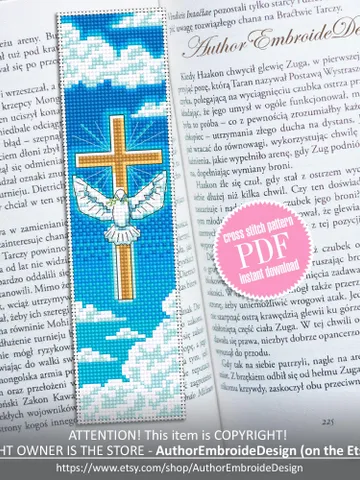 Christian bookmark cross stitch pattern PDF download Holy cross and white dove cross stitch chart, Bible bookmark pattern digital PDF #B443 $4.40