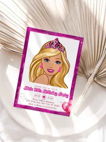 Doll Party Birthday Invitation; hot pink doll party birthday invitation editable template; cute doll girl birthday party bar12 $12.78