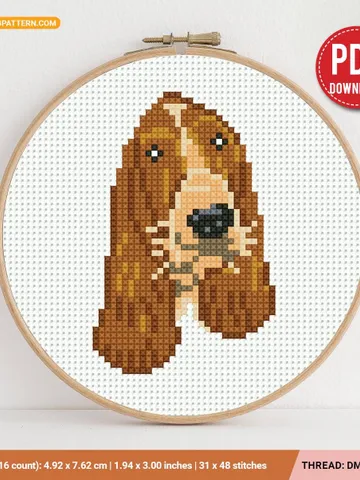 Mini Basset Hound dog Cross stitch patterns, animal, Abstract, pet, beginner counted, modern, gift DIY, embroidery, instant Digital PDF $4.29