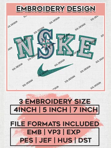 Nik.e Seattle Mariners Team Logo Embroidery Design, MLB Team Embroidery files, Seattle Mariners Baseball Team, MLB Mariners Team, Digital Download $6.99