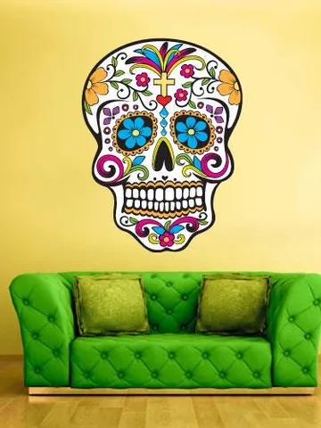 Sugar Skull Wall Decal – Day of the Dead Vinyl Sticker, Mexican Decor, Removable Wall Art Bedroom, Dia de los Muertos Decor col299 $27.99