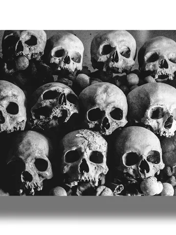 Pile of skulls in the parisian catacombs. Gloomy photography art. $21.00