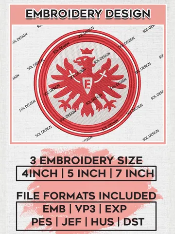 Eintracht Frankfurt Embroidery Design, Bundesliga Logo Embroidery, Bundesliga Eintracht Frankfurt Embroidery, Machine Embroidery Design $6.99