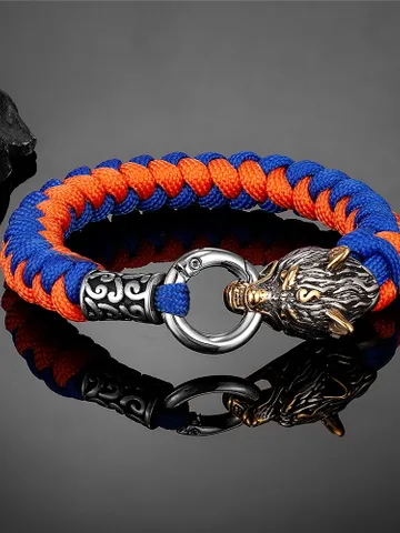 Stainless Steel Wolf Head Nordic Handmade Paracord Bracelet $49.00