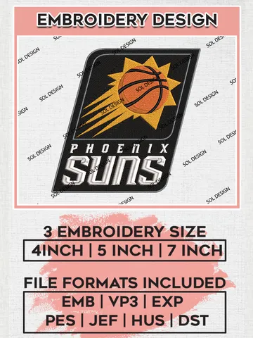NBA Phoenix Suns Logo Embroidery Design, NBA Phoenix Suns Machine Embroidery Files, NBA Machine Embroidery Design, Machine Embroidery Design, Digital Download $6.99