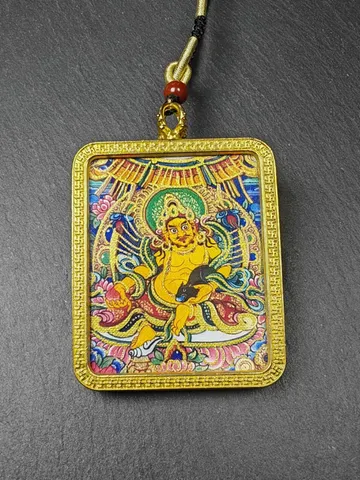 Gandhanra Hand Painted Tibetan Gau Ghau Shrine,Consecration Yellow Jambhala Amulet,Mini Tibetan Buddhist Altar Pendant $59.99