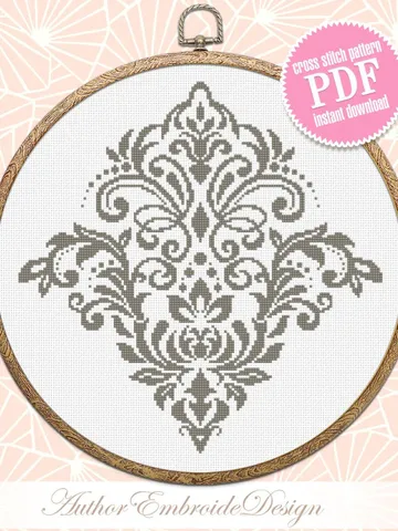 Floral damask ornament cross stitch pattern PDF download Flower mandala cross stitch chart, Floral scroll, Damask pattern digital PDF #M253 $4.60