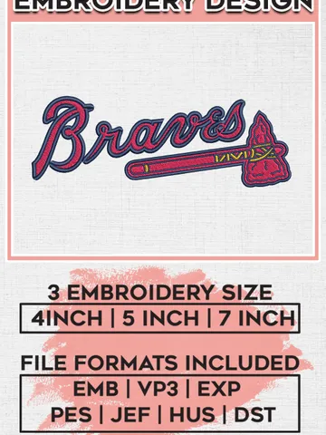 MLB Braves Baseball Team Logo Embroidery Design, MLB Atlanta Braves Embroidery files, Baseball Team, Atlanta Braves Design, Digital Download $6.99