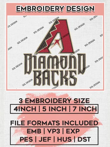 MLB Arizona Diamondbacks Logo Embroidery Design Files, MLB Arizona Diamondbacks Team Embroidery, MLB Teams, 3 sizes, MLB Machine embroidery designs, Digital Download $6.99