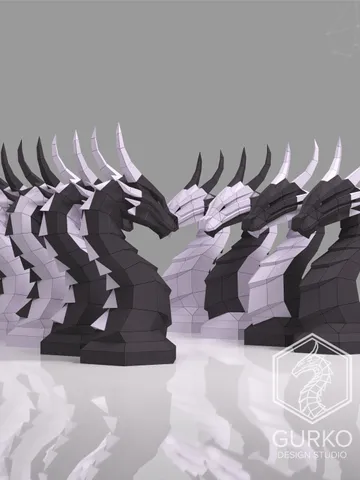 Papercraft Dragon Chess Piece Horse, Digital Template, PDF Download, Gurko, LowPoly, Pepakura, DIY Origami Sculpture, Paper Party Decoration $17.50