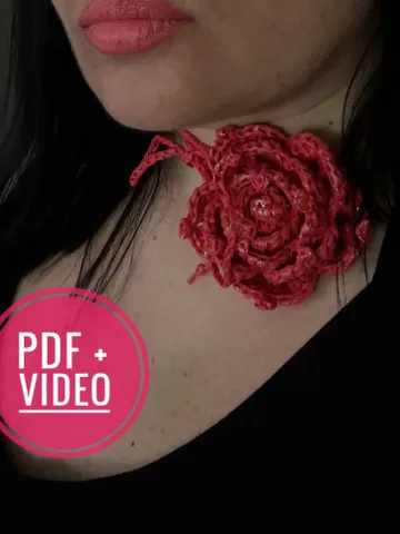 Crochet pattern flower choker PDF digital instant download, video tutorial, floral necklace, women accessories, vintage rose, brooch $1.20