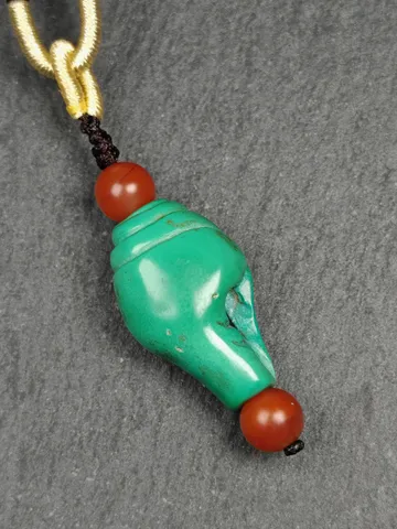 Shankha Conch Shell Amulet - Authentic Tibetan Turquoise Amulet - Protective Charm - Decades Old - 25×15mm