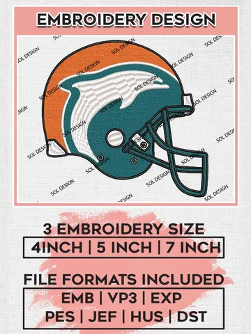 Miami Dolphins Helmet Logo Embroidery Designs, NFL Dolphins, NFL Logo Embroidery Files, NFL Miami Dolphins Machine Embroidery Design, Digital Download