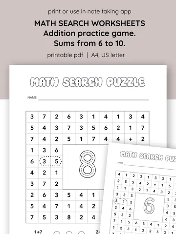 Fun Math Search Puzzle for Kids. Classroom math games. Homeschooling math tools. Math search activity. Number puzzle for kids. Focus and attention game. Printable math games. $2.00
