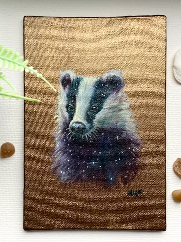 Badger Original Painting On Canvas Badger Art Animal Painting Small Oil Painting Wild Animals Goblincore Decor $78.00