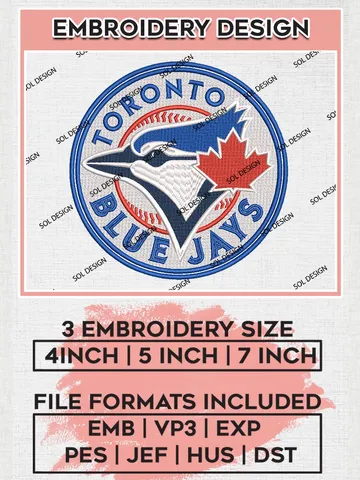 MLB Blue Jays Round Logo Embroidery Files, MLB Toronto Blue Jays Team Embroidery, MLB Teams, 3 sizes, MLB Machine embroidery designs, Digital Download $6.99