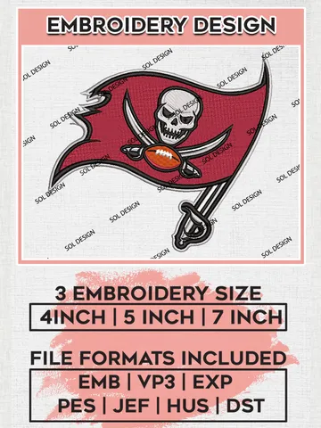 Tampa Bay Buccaneers Logo Embroidery Designs, NFL Buccaneers, NFL Embroidery Designs, NFL Tampa Bay Buccaneers Machine Embroidery Design, Digital Download $6.99