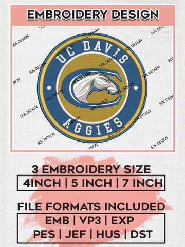 NCAA UC Davis Aggies Round Logo Embroidery, NCAA UC Davis Aggies Logo Embroidery files, NCAA Teams, Machine embroidery designs, Digital Download
