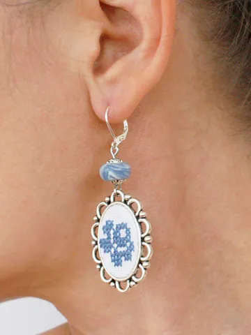Dusty blue white wedding earrings for bride or bridesmaid Bridal sky blue agate earrings dangle Victorian rose cameo jewelry $40.20