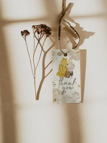 Editable Favor tag Winnie the Pooh; Winnie the Pooh 1st Birthday; Printable thank you tag sticker; Pooh Party Decoration; FLW12 $10.45