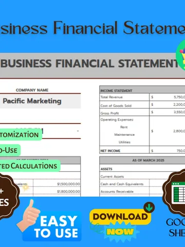 Business Financial Statement Template, Editable Google Sheets, Digital Download for Income, Expense, and Profit Tracking $6.86