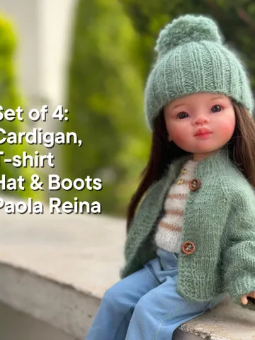 4 ITEMS Set: Cardigan, T-Shirt, Hat, Shoes - Exclusive Handmade Outfit - Paola Reina Doll $67.27
