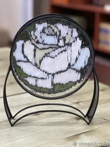 White Rose. Double Stained Glass in Tiffany Technique, Double Layered Stained Glass in Tiffany Technique, Double-Tiered Stained Glass in Tiffany Style, Two-Sided Stained Glass in Tiffany Method, Double-Paneled Stained Glass in Tiffany Technique, Dual-View $173.00