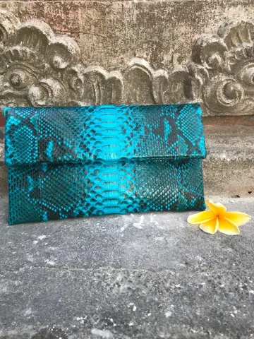 Genuine python skin blue turquise snakeprint envelope clutch| Foldover Woman Summer Purse | Elegant Classy Clutch bag | Snakeskin small bag $120.00