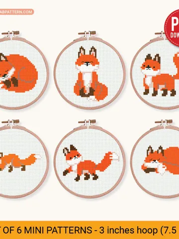 Bundle 6 mini foxes Cross stitch pattern, tiny animal, Nature, animals, beginner counted, modern chart, gift DIY, embroidery, instant PDF $11.50