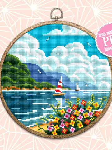 Nature cross stitch pattern download PDF Sea beach cross stitch chart Summer modern landscape cross stitch sampler DIY Hawaii home decor #L2 $4.60