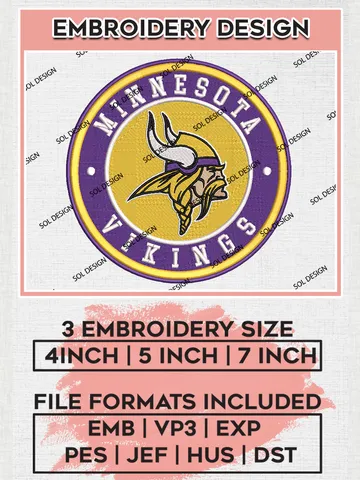 NFL Minnesota Vikings Circle Logo Embroidery Designs, NFL Vikings, NFL Embroidery Designs, NFL Minnesota Vikings Machine Embroidery Design, Digital Download