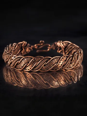 Woven copper wire bracelet Antique style handcrafted copper jewelry Unique gift $75.00