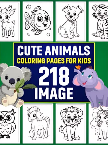 218 Cute Animals Coloring Pages for Kids $0.00