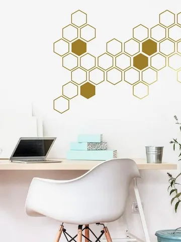 Honeycomb Wall Decals - Geometric Wall Decals, Gold Vinyl Decals, Honeycomb Decal, Vinyl Wall Decals, Living Room Decals, Wall Sticker ga46 $33.99