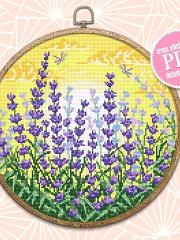 Lavender flower cross stitch pattern download PDF Summer nature cross stitch, Lavender cross stitch chart, Nature hoop art cross stitch #L55 $4.60