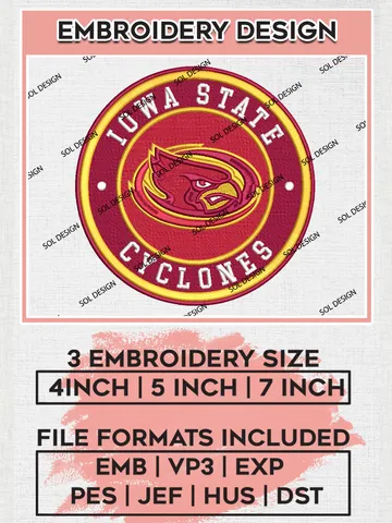 NCAA Lowa State Cyclones Round Logo Embroidery, NCAA Lowa State Logo Embroidery files, NCAA Teams, Machine embroidery designs, Digital Download $6.99