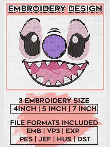 Angel Face Stitch Girlfriend Disney Cartoon Embroidery Designs, Lilo and Stitch Machine Embroidery Files, Cartoon Character Machine embroidery designs, Disney, 3 sizes, Digital Download EMB_CARTOON_131 $6.99