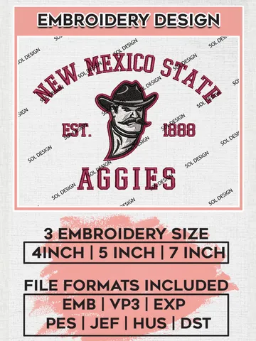 New Mexico State Aggies Est 1888 Embroidery Designs, NCAA New Mexico State Aggies Team Embroidery, NCAA Team Logo, 3 sizes, Machine embroidery Files, Digital Download $6.99