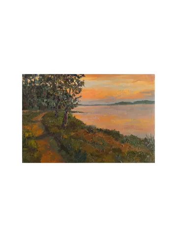 Red Sunset over River Painting 8x12" ORIGINAL PAINTING Summer Evening Landscape Impressionist Signed by artist Marina Chuchko $191.00