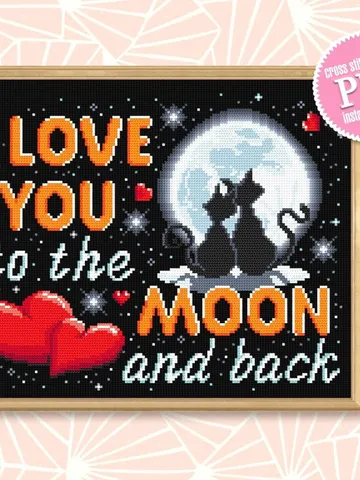 I love you to the moon and back cross stitch pattern download PDF Love lettering cross stitch chart, Starry night sky pattern Cute cats #V17 $4.60