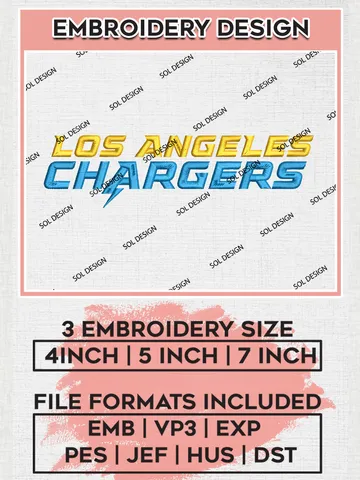Los Angeles Chargers Wordmark Embroidery Designs, NFL Chargers Embroidery Designs, NFL Embroidery Designs, NFL Los Angeles Chargers Machine Embroidery Design, Digital Download $6.99