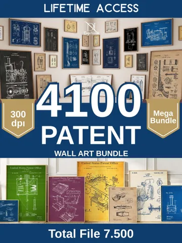 4100 Mega Vintage Patent Posters Bundle, Digital Print Set, Retro Blueprint, Gift for Engineer Men Her, Minimalist Printable Wall Art poster $16.58