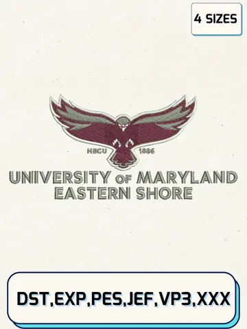 Maryland-Eastern Shore Hawks Logos Embroidery Design Files, NCAA Logos Embroidery Designs, Machine Embroidery Files, 4 Sizes