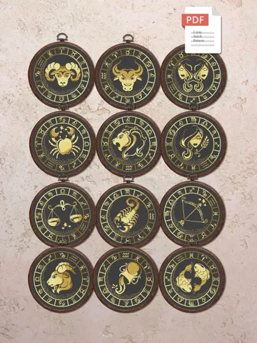Set of 12 Zodiac Cross Stitch Pattern, Aries Cross Stitch, Embroidery Zodiac, Signs of the Zodiac Pattern, Modern Cross Stitch #zdc012 $25.00