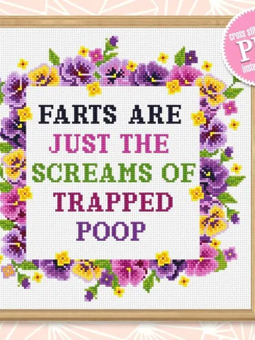 Funny cross stitch pattern download PDF Modern cross stitch quote, Floral frame cross stitch chart, Flowers embroidery PDF Framed quote #Q20 $4.50