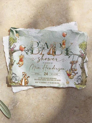 Classic Winnie Pooh Baby Shower Invitation; Neutral Baby Shower Template; Wizard Baby Shower Invite; Honey Bear Invite; Winnie Pooh pg123 $11.62