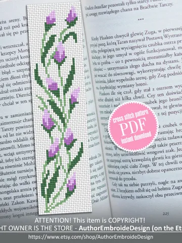 Flower bookmark cross stitch pattern PDF download Small floral cross stitch chart, Cute Handmade bookmark digital PDF, Flower pattern #B206 $4.40